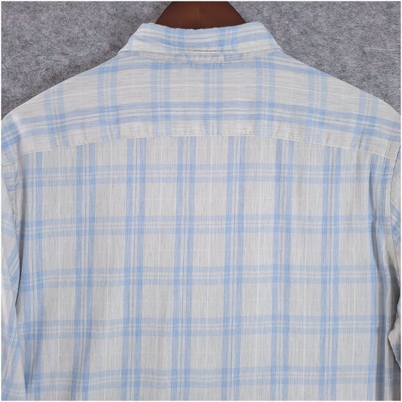FAHERTY Large Blue Plaid Movement Cotton Stretch Blend Long Sleeve Shirt - Picture 8 of 9